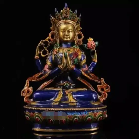 8.2” Chinese Copper Cloisonne Handmade Exquisite Kwan-yin Statue