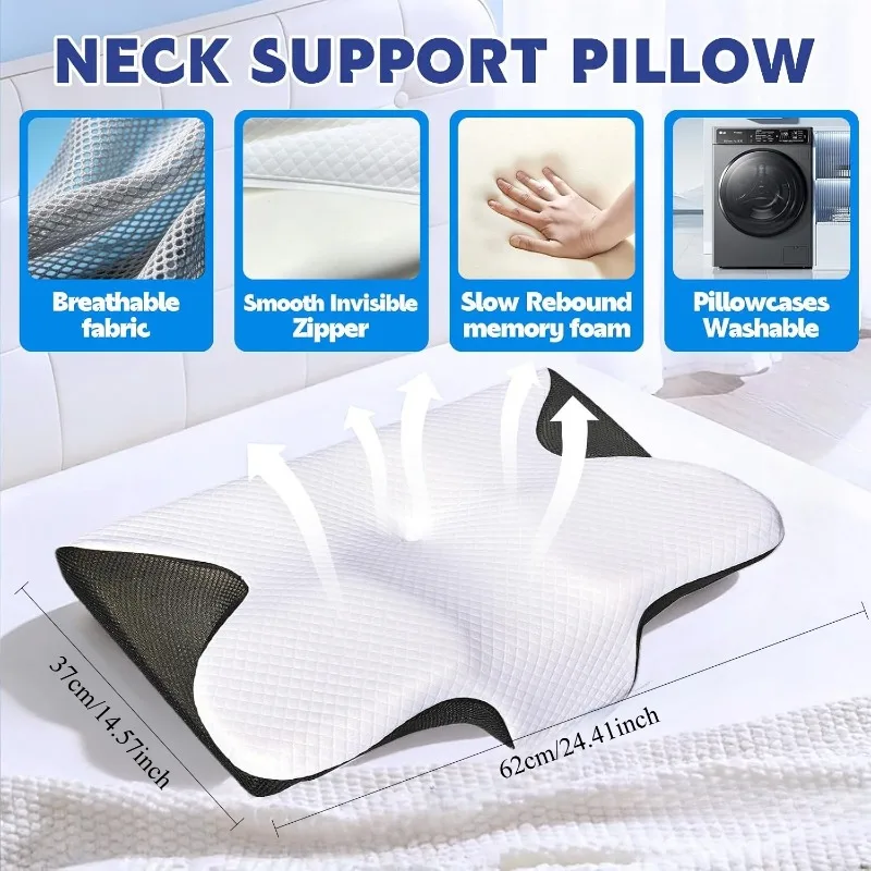 Cervical Neck Pillow, Ergonomic Neck Pillow, Neck Support Pillow, Breathable Pillowcase, Suitable for Back Sleepers (black)