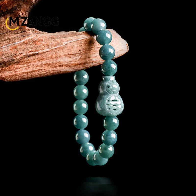 Natural Jadeite Blue Water Hollowed Out Money Gourd String Glutinous Ice Jade Men Gift Women's Bracelets Fashion Simple Gift
