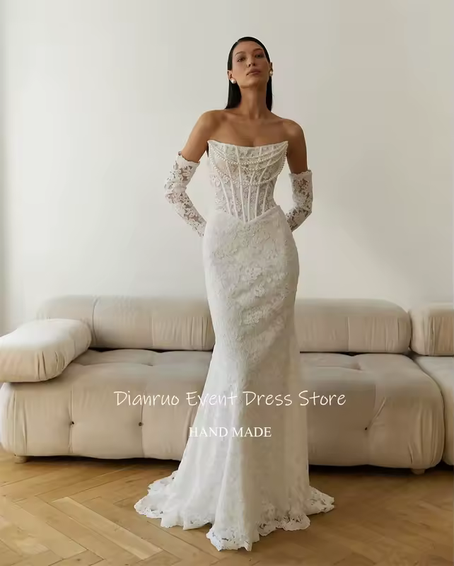Dianruo Exquisite Strapless Mermaid Wedding Dresses Pearls Luxury Robe De Mariée 2025 Lace Appliques Maxi Bride Gowns Customized - Image 6