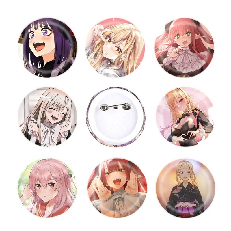 

58MM Kawaii Cute My Dress Up Darling Series Brooch Cartoon Character Kitagawa Marin Exquisite Creativity Printing Tinplate Badge