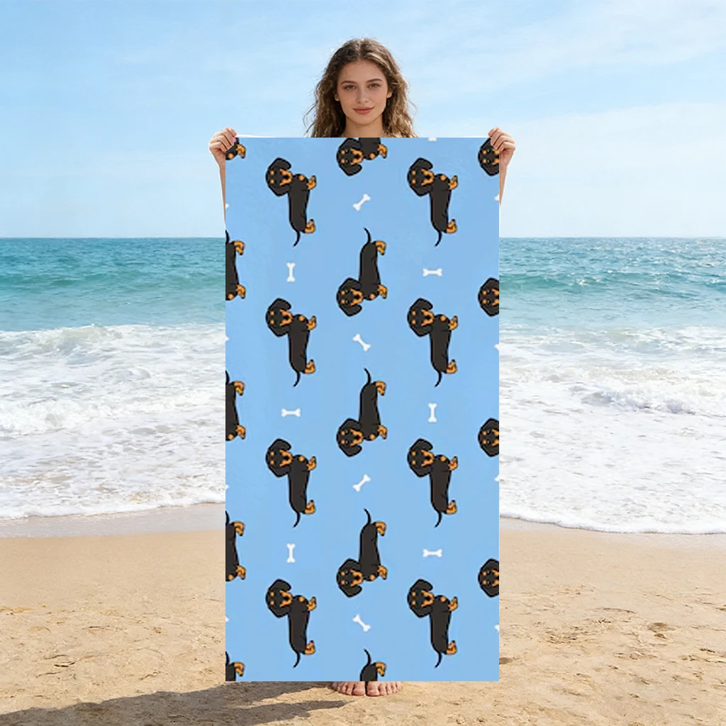 Strandtuch mit Dackel-Aufdruck, Mikrofaser, schnell trocknend, saugfähig, übergroßes Badetuch, sandfreies Badetuch für Hundeliebhaber, Sommer