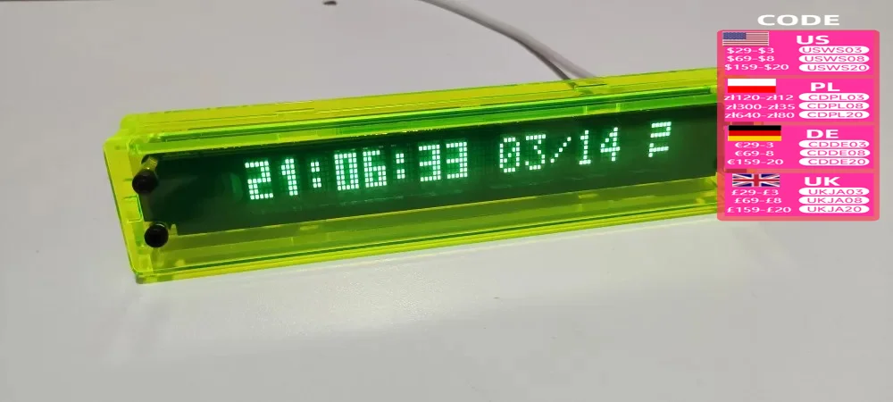 VFD clock WiFi  vacuum fluorescent display screen   vck16 spring green