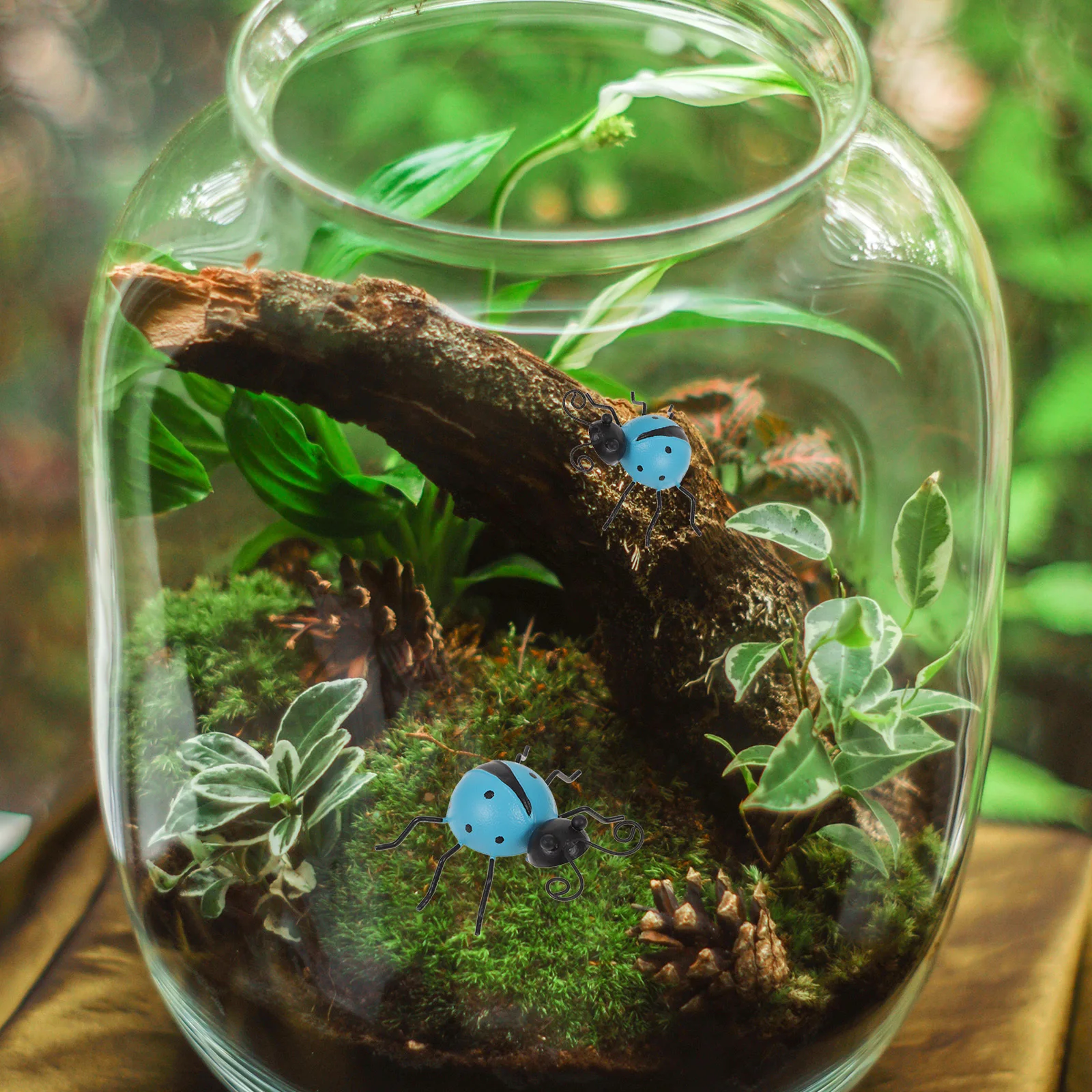 Adorno de mariquita de hierro, decoración de jardín de simulación, patio trasero, césped, estanque, piscina, estatuas decorativas para el hogar y al aire libre, 3 uds.