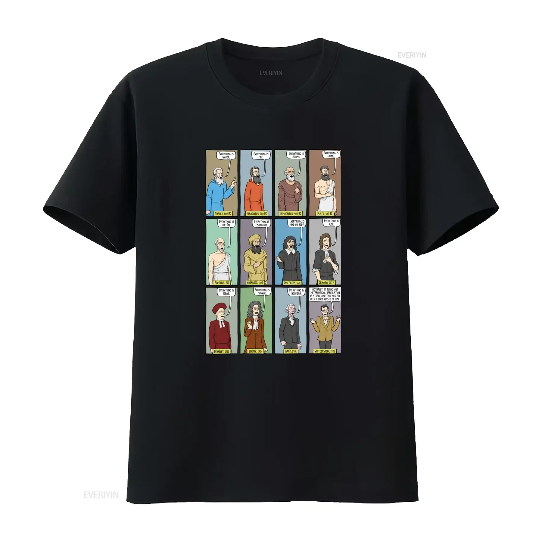 Funny Cartoon Western Philosophers History Meme Print Casual T Shirt vintage Washed streetwear homme Slightly Comfortable