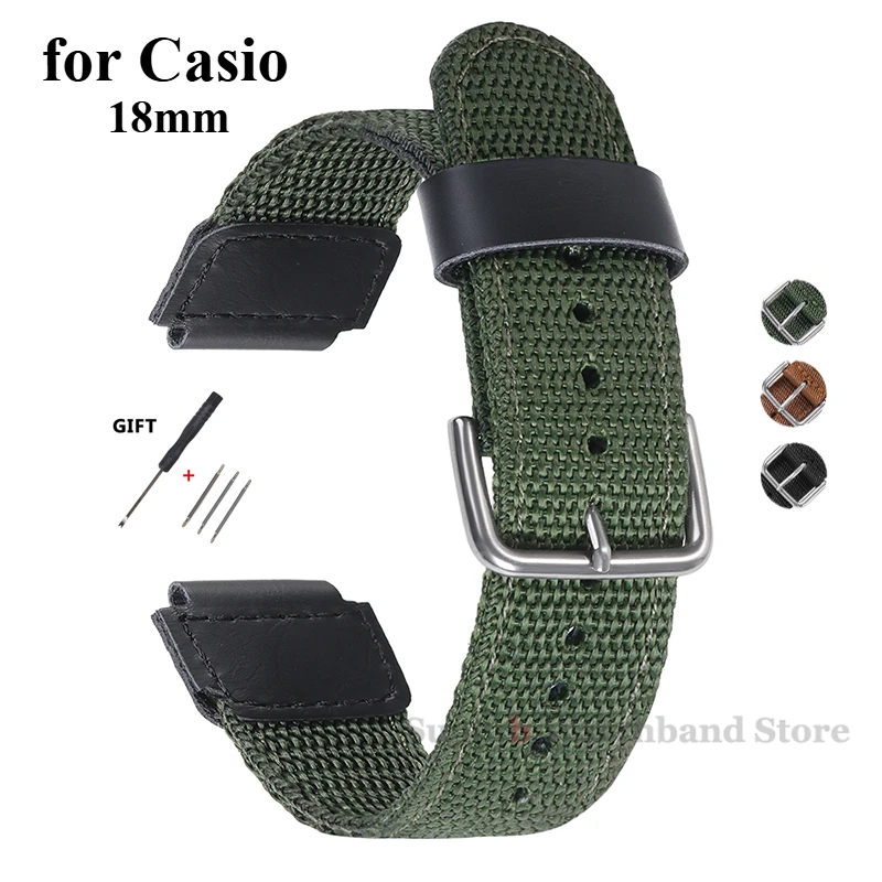

Nylon Watch Strap 18mm Men Canvas Sport Black Green Bracelet Belt for Casio W800H SGW400 F91W F84 F105/108/A158/168 AE1200/1300