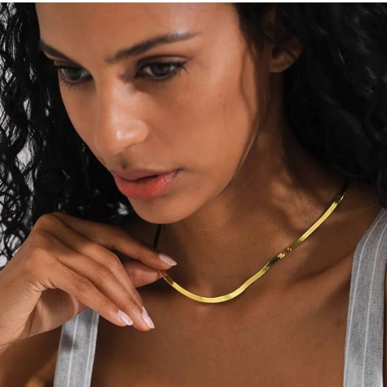 Luxury 24K 9999 Pure Gold real gold Women's Blade Chain Clavicle Chain Flat Snake Bone Chain Necklace