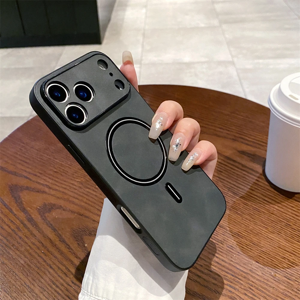 حافظة فاخرة من الجلد غير اللامع لهاتف Magsafe حافظة شحن لاسلكية مغناطيسية لهاتف iPhone 17 16 15 14 13 11 12 11 Pro Max Plus غطاء مقاوم للصدمات #5