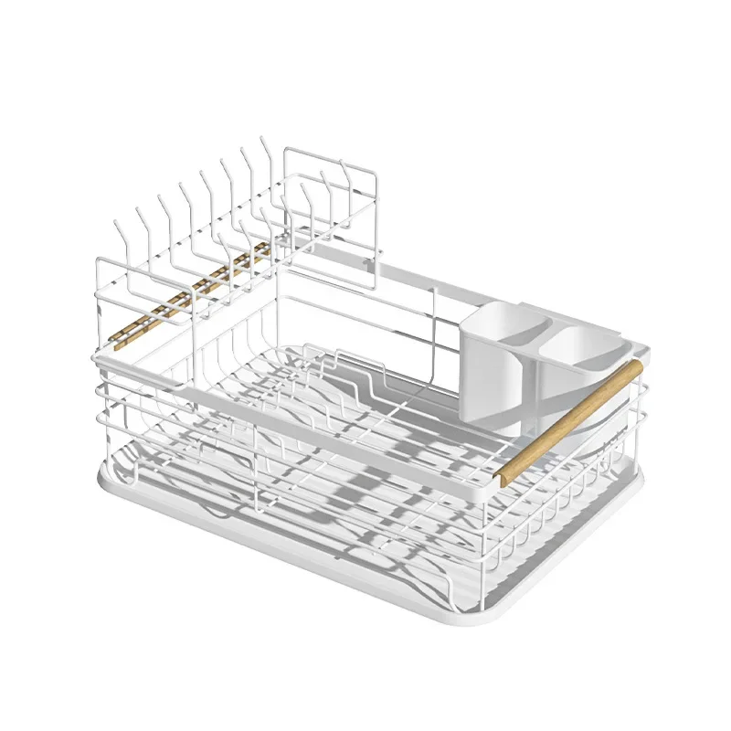 Kitchen Shelves Cutlery Storage Draining Dish Rack Japanese Iron Double Dish Metal Storage Chopsticks Bowl Shelf White Color