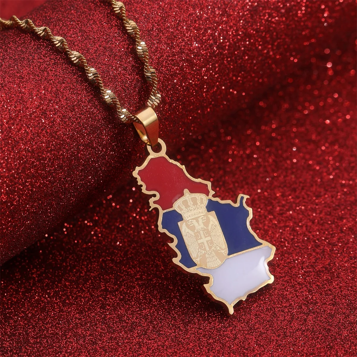 Serbia Eagle Map Flag Pendant Necklaces for Women Men Srbija Jewelry Serbian