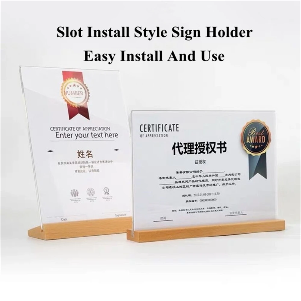 A6 Table Tent Wood Acrylic Menu Paper Sign Holder Stand Price Ticket Holder Poster Picture Photo Frame For Christmas Advertising