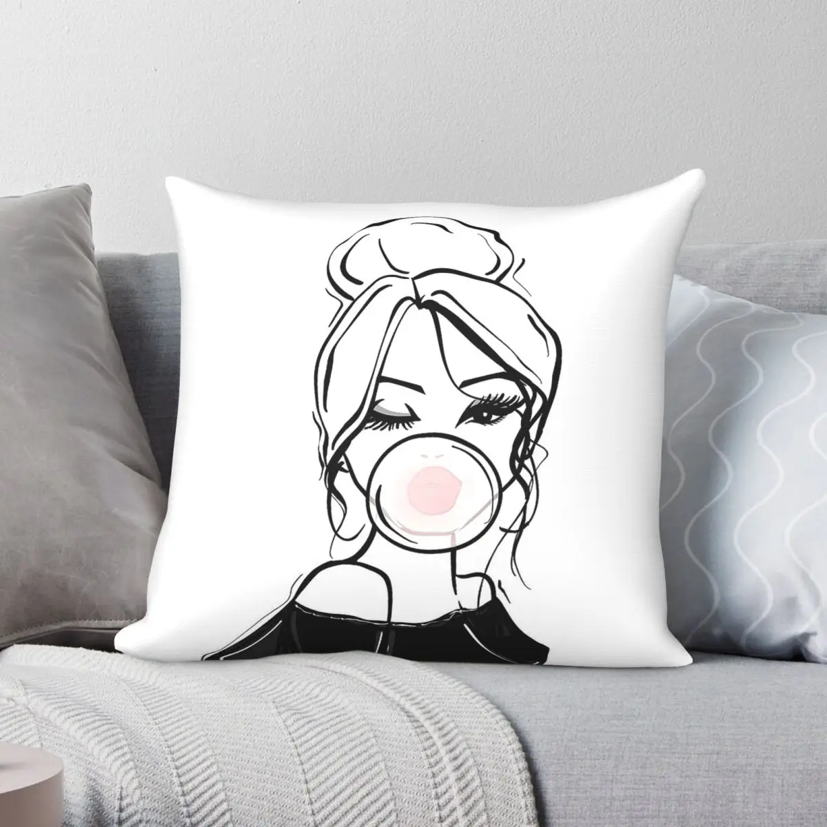 Bubble Gum Wink Fashion Square Pillowcase Polyester Linen Velvet Creative Zip Decor Pillow Case Home Cushion Cover 45x45