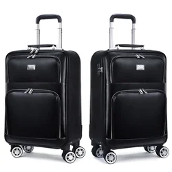 Stylish Men's PU Leather Cabin Trolley Suitcase Rotating Brand Carrying Business Travel Bags Rolling Luggage on Wheels