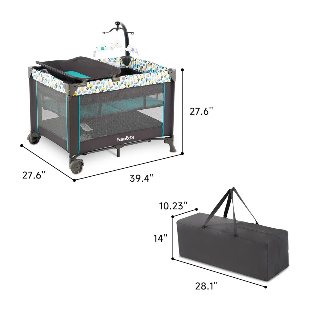 Portable Crib for Baby, Portable Baby Playpen with Bassinet and Changing Table,Package dimension is L 27