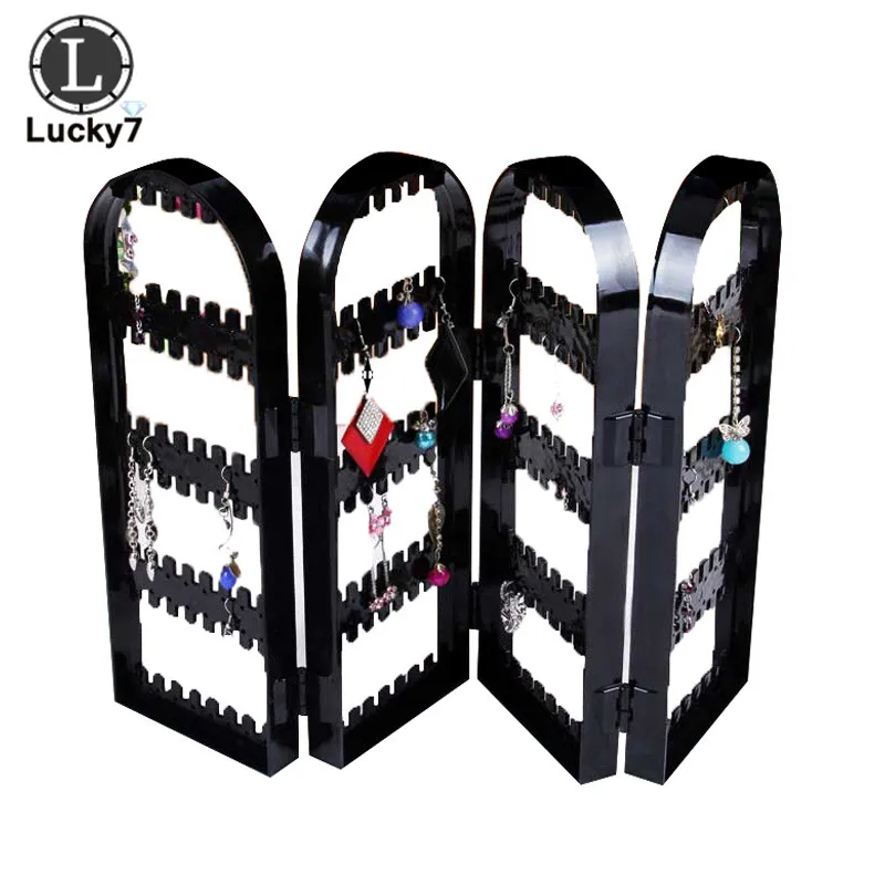 

Brand New Acrylic Plastic 4 Foldable Screen Jewelry Display Storage Holder 240 Holes Earring Necklace Bracelet Organizer Stand