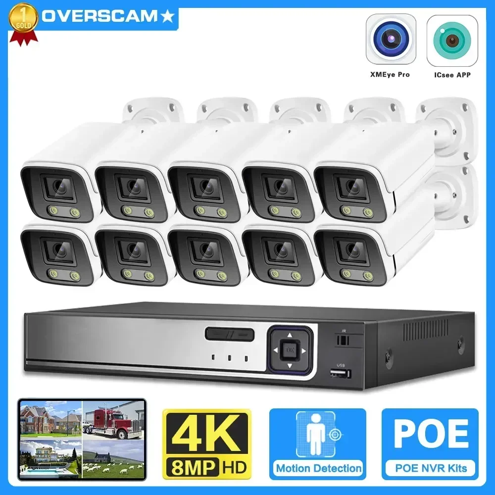 

10CH 4K POE NVR Security System Color Night Vision 8MP Indoor Home CCTV Bullet Camera Set Video security protection cctv Cam