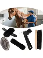 Kit de 5 piezas para el cuidado del caballo - Juego completo de cuidado para establos - Cepillo de plástico, cepillo para el cuerpo, limpiador de pezuñas y más para caballos y ponis