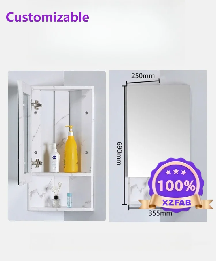 Factory Direct 2026 Wall-mounted solid wood mirror cabinet combination small apartment bathroom wall-mounted corner right-angle