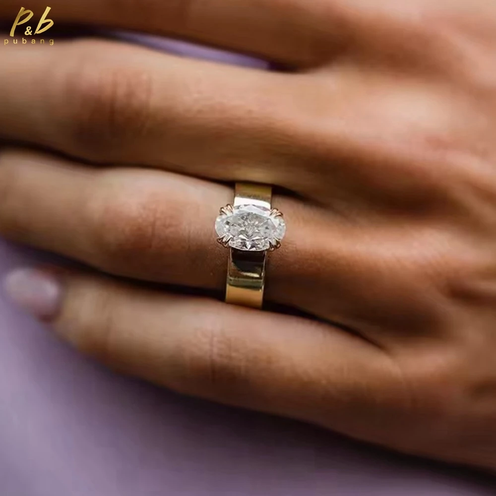 

Кольцо PuBang Sparkling 3EX VVS1 D 3,5 карата с настоящим муассанитом, измельченный лед, овальная огранка, желтое золото 14 карат, плоский квадратный ремешок-пасьянс