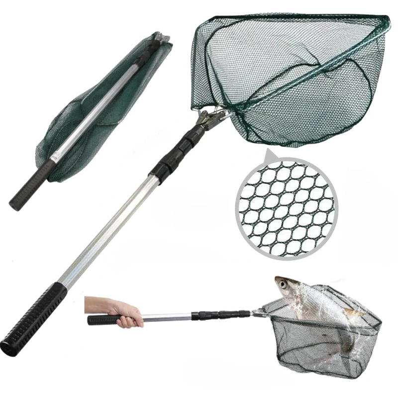 1 Uds. Red de pesca de aterrizaje retráctil 150cm/190cm aleación de aluminio telescópica malla grande red de pesca de alta densidad red plegable
