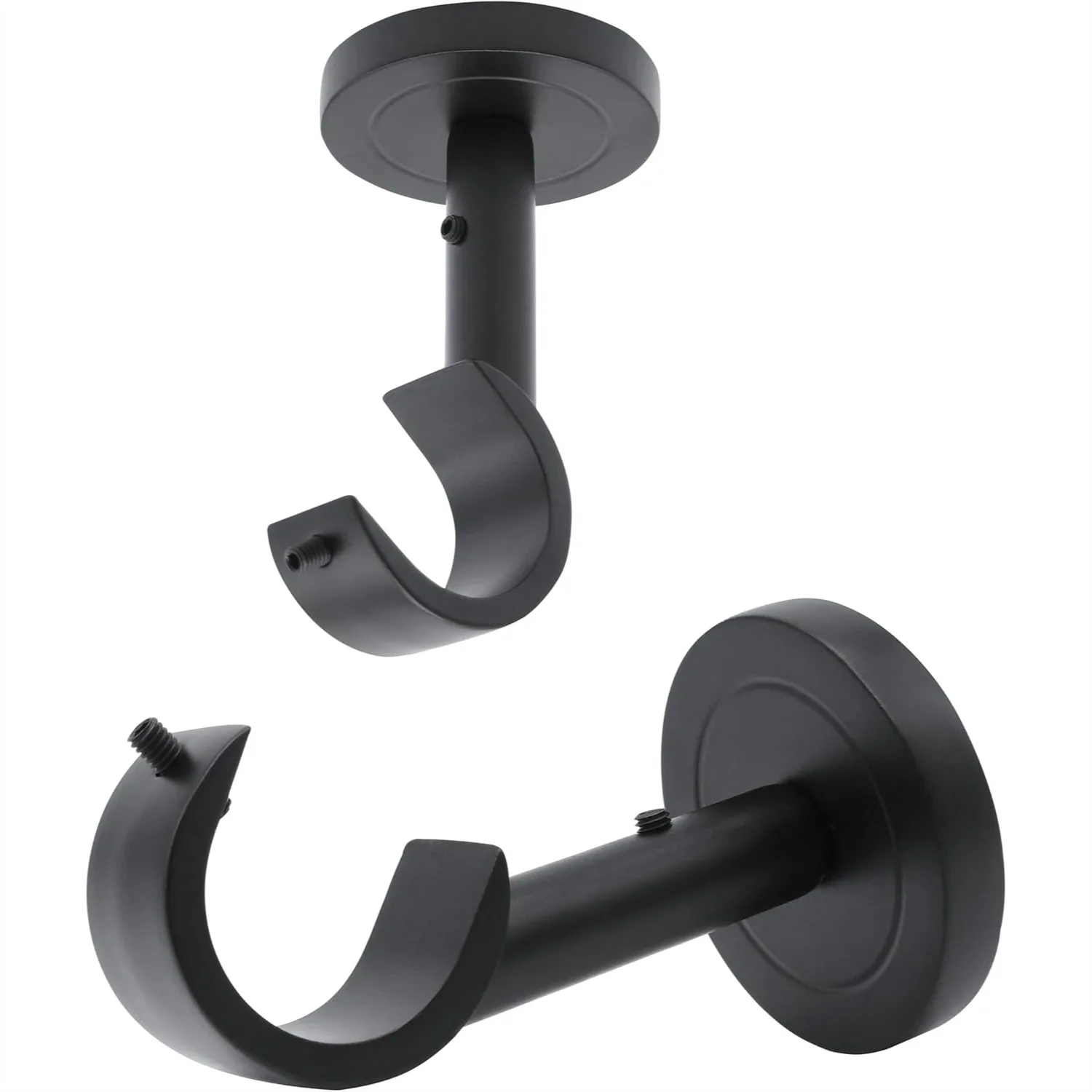 Heavy Duty Curtain Rod Brackets for Wall & Ceiling, 2 Pack Ceiling Mount Holders, Hardware Set for 1 Inch Rods, Black