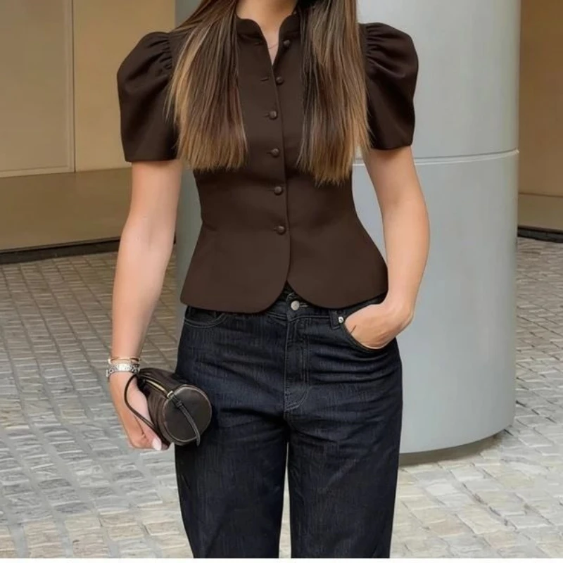 2026 European and American Fashion Popular Fashion Casual Puff Short-sleeved Mercerized Jacket