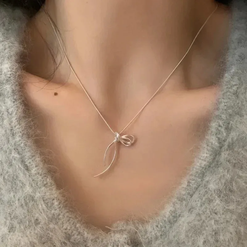 Fashion New Clavicle Chain Elegant Scrub Bow Pendant Necklace for Women Girls Temperament Collar Chain Korean Student Jewelry