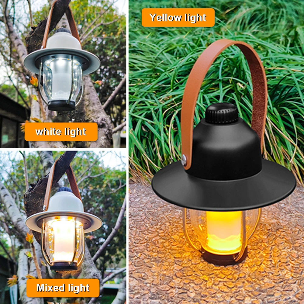 Camping Tent Light Portable LED Campsite Lantern Waterproof Night Lamp Support 3 Color and Stepless Dimming for Tent Hiking