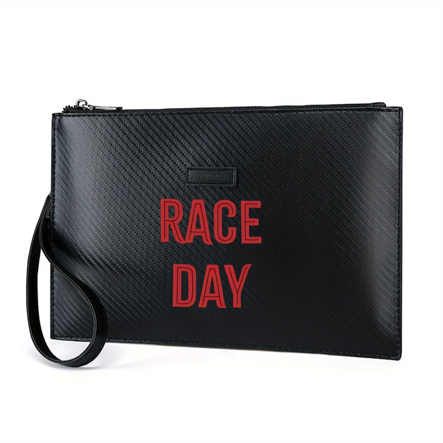 Red text Race Day bold Elegant Printed PU Men's Handbag Fashionable and Practical for Everyday Carry