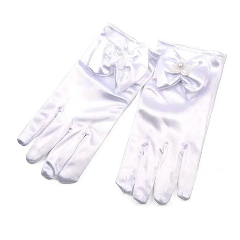 Lovely Flower Girl Stretch Satin Gloves Kids Girls Bowknot Glove for Dress Party Birthday   Accessory Halloween Costume Cosplay