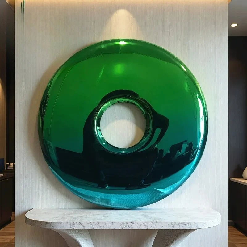 Stainless Steel Round Donut Wall Art Decor for Living Room Hotel Model Room Background Wall Hanging Pendant Decoration