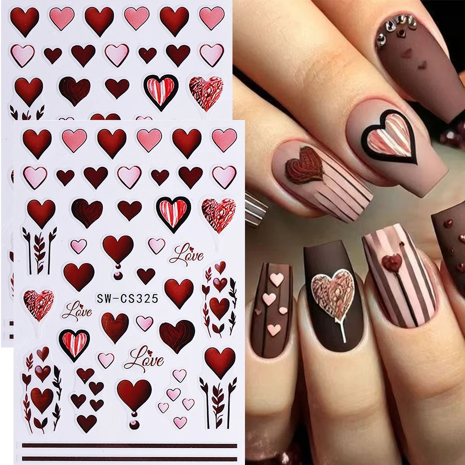 2 stücke Valentinstag Liebe Herz Nagel Aufkleber Selbst-Kleber Süße Pfirsich Herz Nagel Aufkleber DIY Romantische Maniküre Dekoration werkzeuge