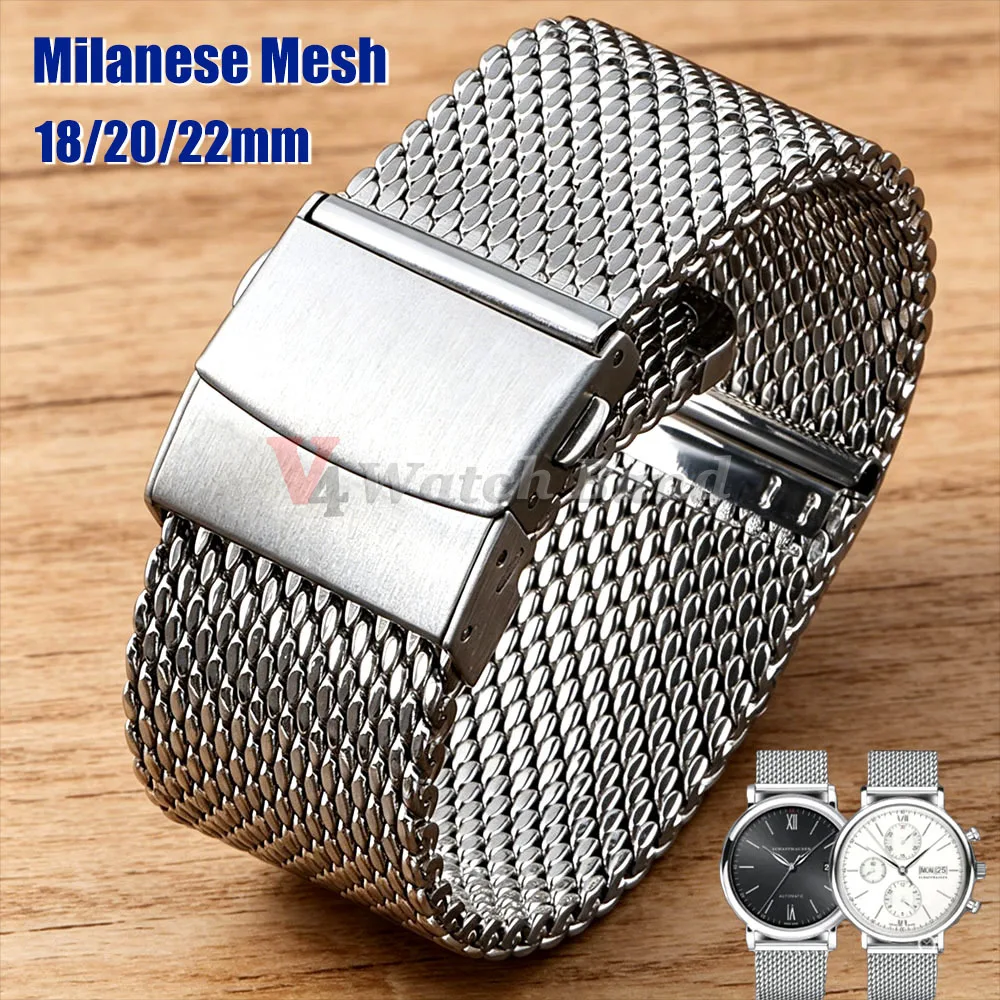 20mm 22mm 18mm Strap 0.6 1.0mm Mesh Milanese Watch Band for IWC for Rolex for Omega Stainless Steel Wristband for Seiko Bracelet