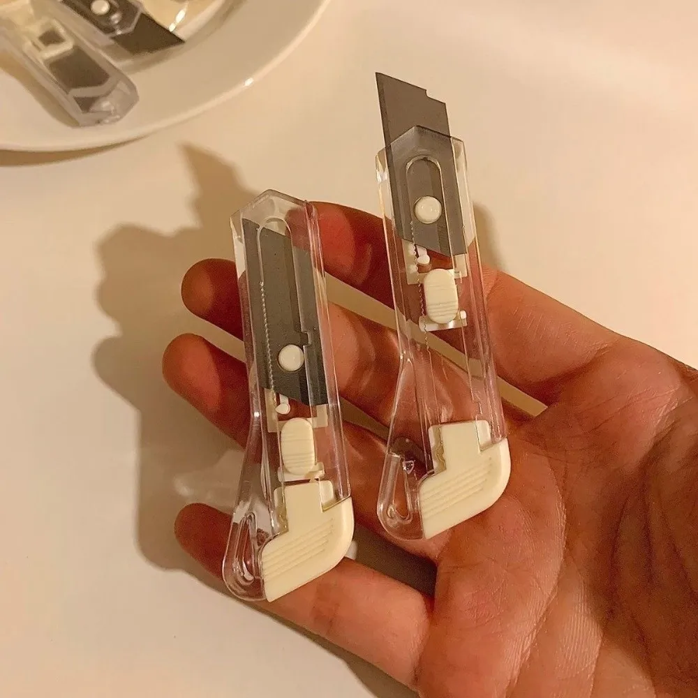 Translucent Mini Box Cutter Retractable Non-Slip Blades Letter Opener Paper Cutter Office School