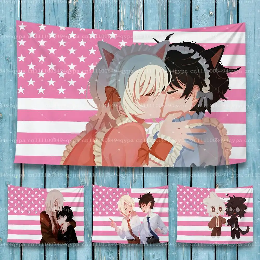 S-Saihate Station Shion American Flag Banner Wall Outdoor Hanging Flag with 4 Grommets for Bed Room College Dorm Room Decor