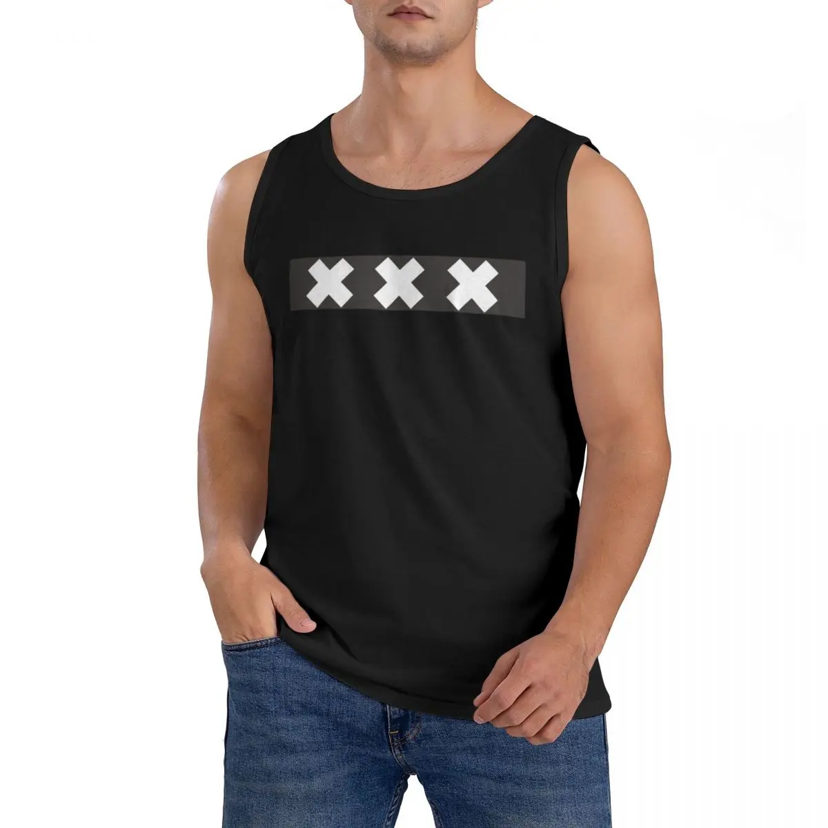 100% Cotton Amsterdam Flag Sleeveless T-Shirt Men Workout Sports Clothing Tops Men's Crew Neck Vest
