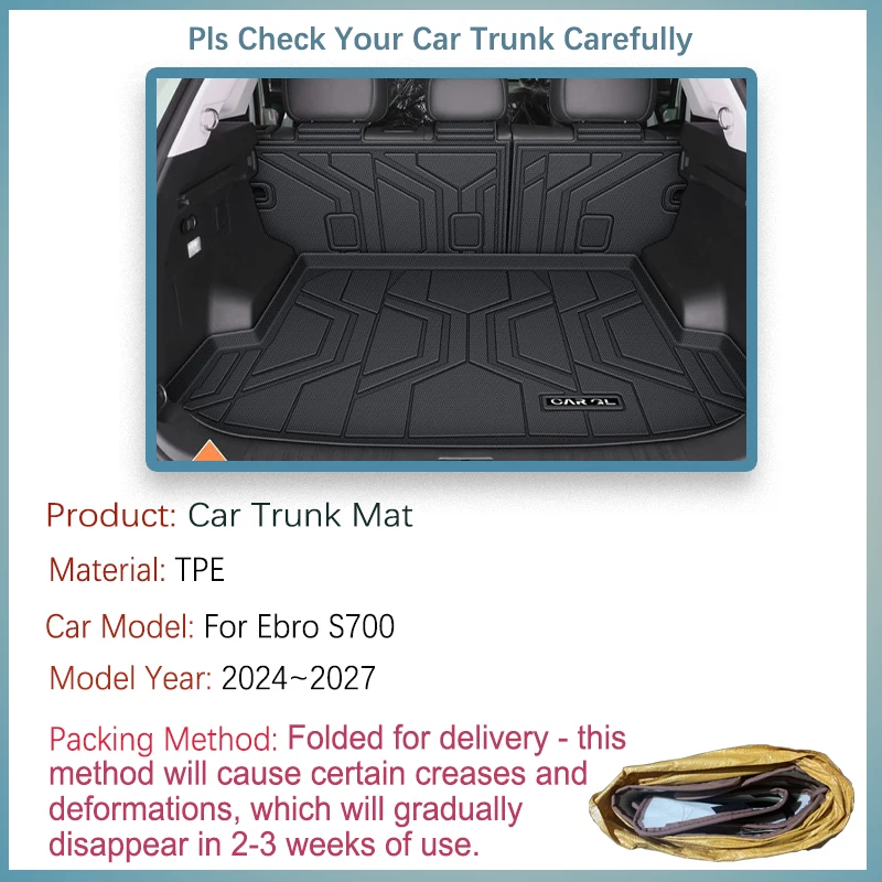 Car Trunk Mats For Ebro S700 Chery Tiggo 7 Pro Max Tenet T7 2024~2027 TPE Storage Pads Cargo Liner Back Seat Covers  Accessories
