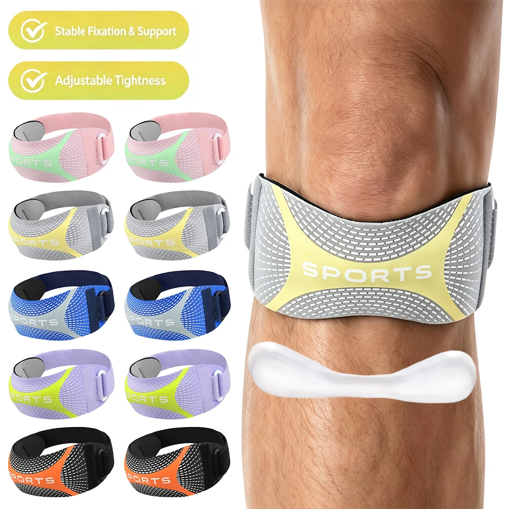 1/2Pcs Sport Patella Knee Strap,Adjustable Knee Support Brace with Curved Silicone Pad Basketball Running Cycling Hiking Fitness
