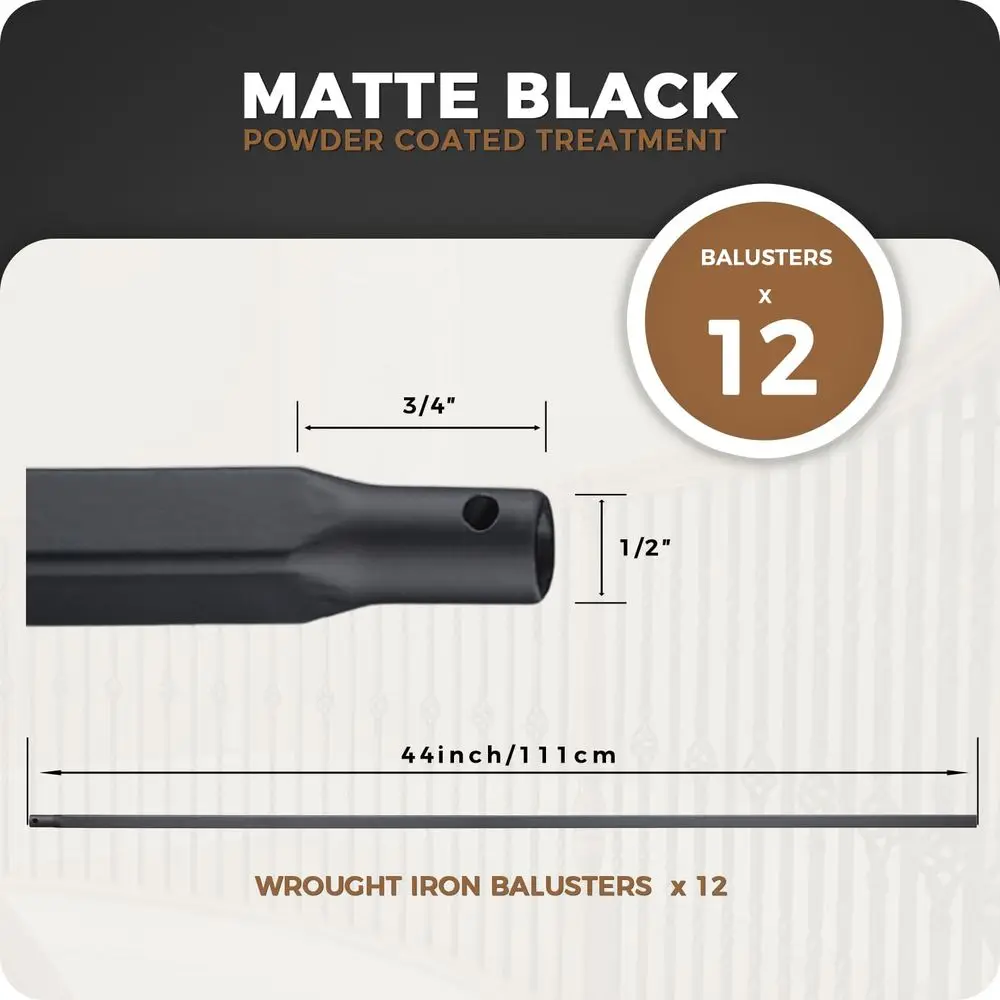 Conjunto de 12 balaústres de deck de ferro, 44 polegadas de altura, design simples