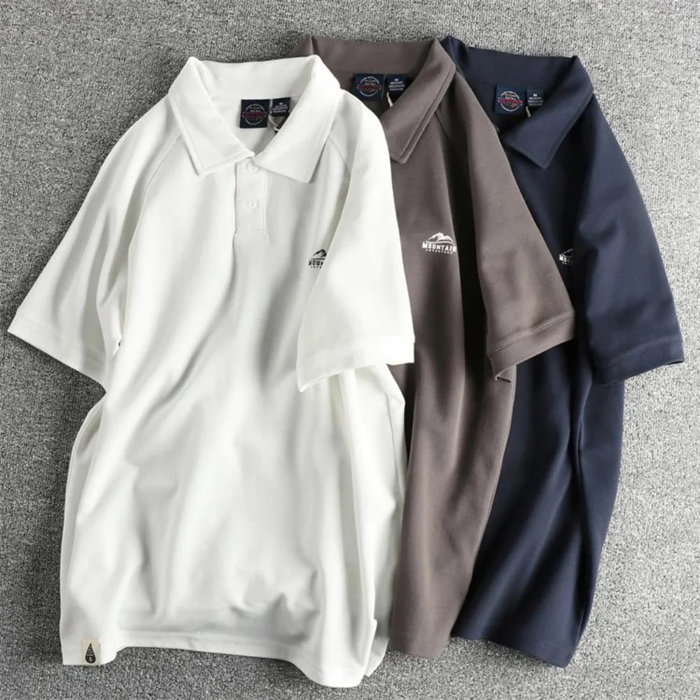 

Лето 2021, новая хлопчатобумажная ткань с бусинами, британская ретро-трендовая мужская рубашка-поло, футболка с короткими рукавами и лацканами