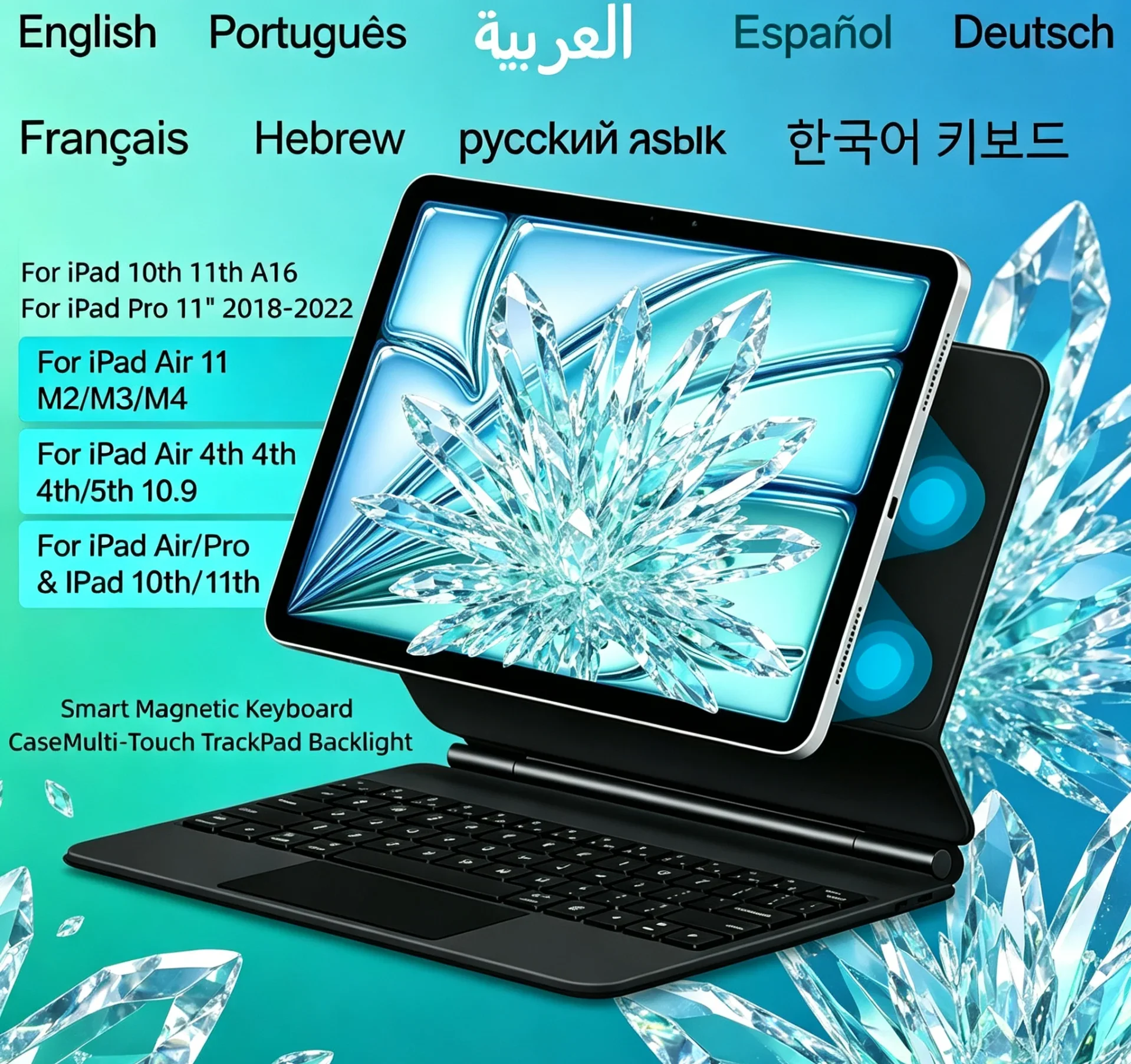 For iPad Keyboard Case Backlit Trackpad Magnetic Floating Cover for iPad 10th 11th Gen A16 Slim Portable