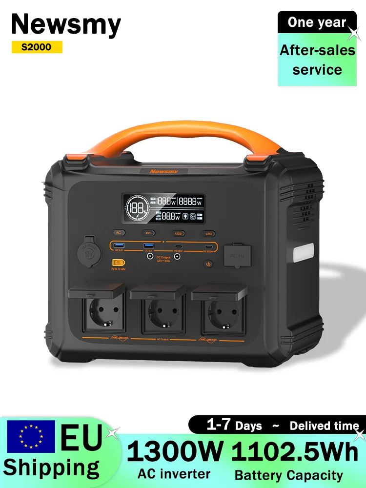 Newsmy S2000 Tragbare Powerstation 1300W Solargenerator 1102,5Wh LMFP-Batterie Notstromversorgung für Zuhause Outdoor-Camping Mobile Stromversorgung