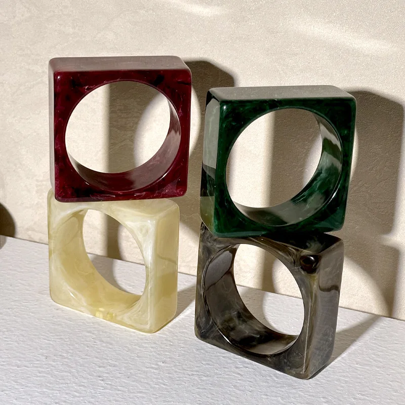 HUANQI Fashion Chunky Thick Colorful Marble Pattern Acrylic Resin Square Round Bangles for Women Girls Party Travel Jewelry