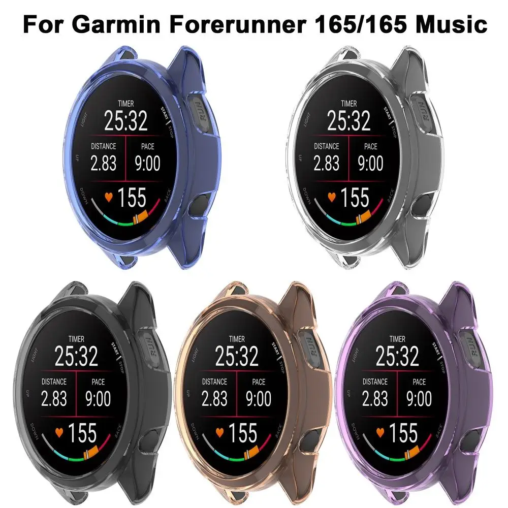 Sarung pelindung Bumper TPU, aksesori pelindung bingkai transparan untuk Garmin Forerunner 165/165 musik