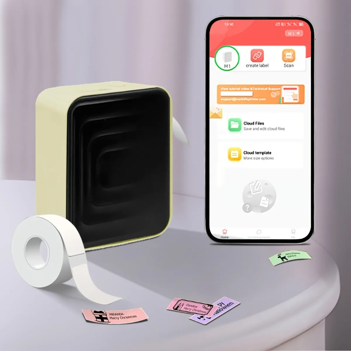 Marklife M1 Tragbarer Thermodrucker Mini Tintenloser Drucker Kompatibel mit iOS Android Smartphones mit 1 Rolle Etiketten