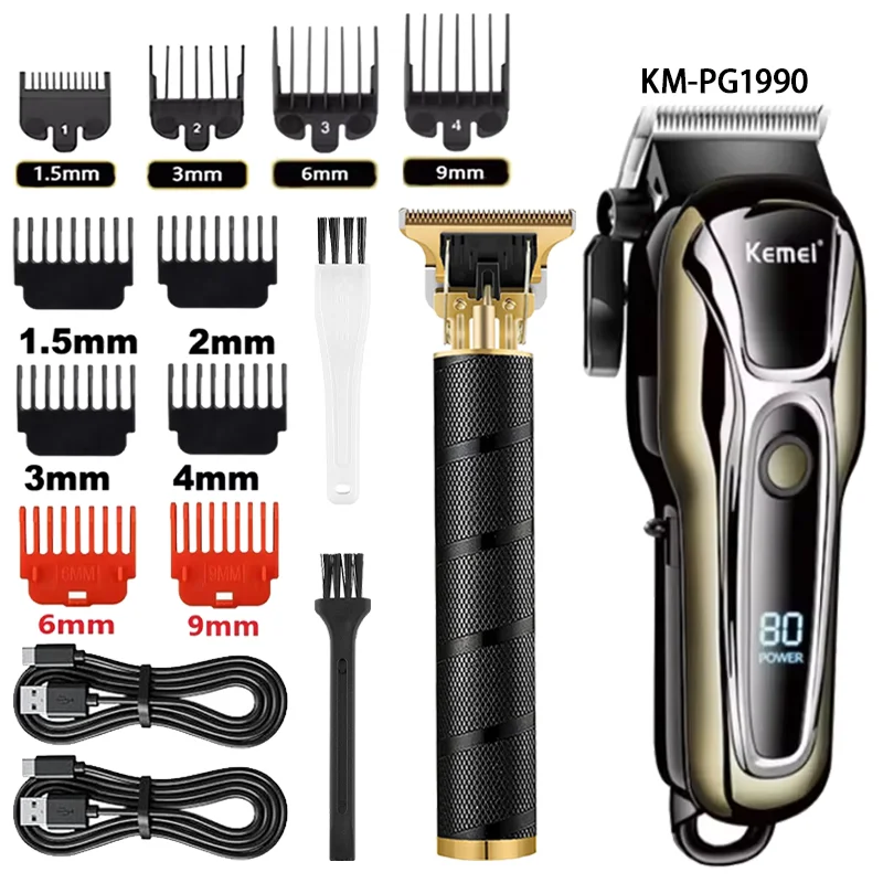 Kemei PG1990A T9 Rechargeable Hair Clipper or Limit Combs Professional Cordless  Hair Trimmer Men's Hair Cutting Machine Barber