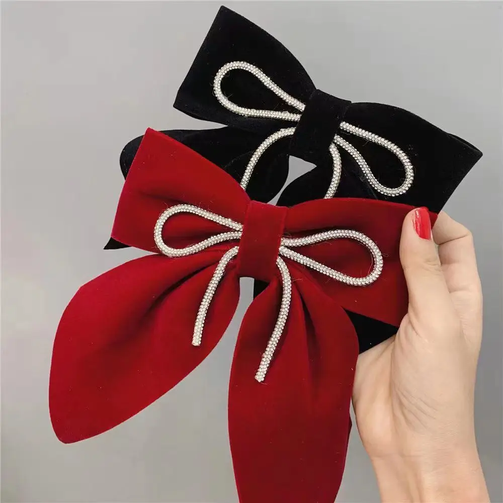 New Fabric Velvet Bow Hairpins for Women Spring Clip Crystal Butterfly Hair Clips Luxulry Headpiece Korean Hair Accessories