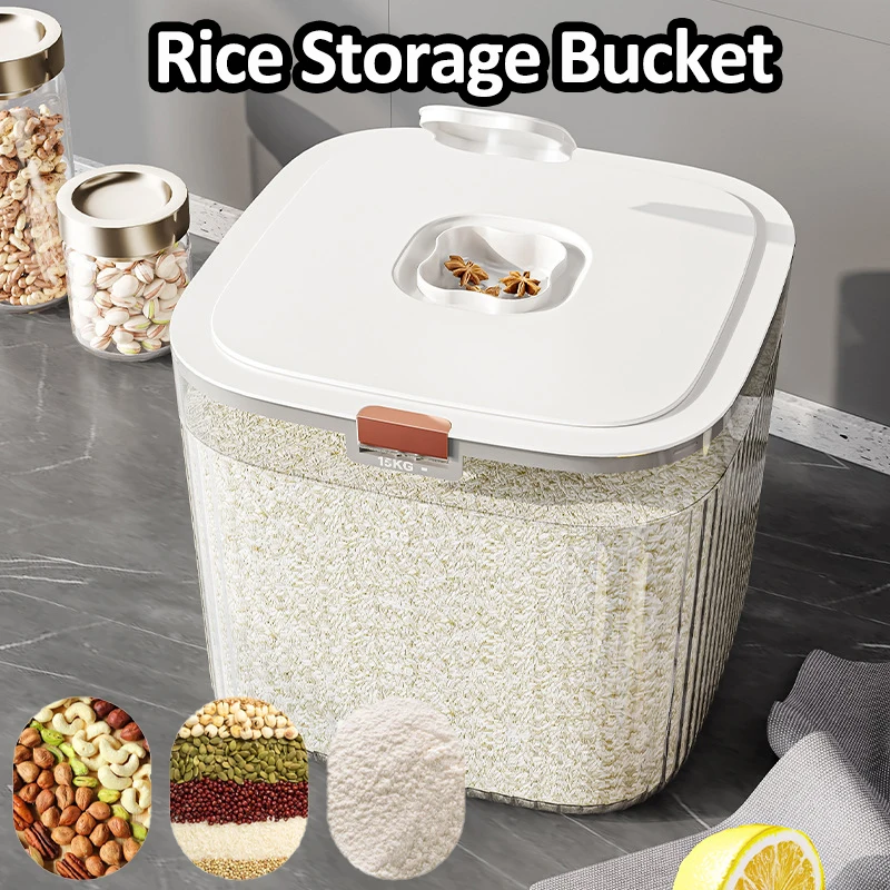 

Kitchen Rice Container 5KG Transparent Insect Proof Food Grain Storage Kitchen Storage Container Box with Lid Rice Storage Box