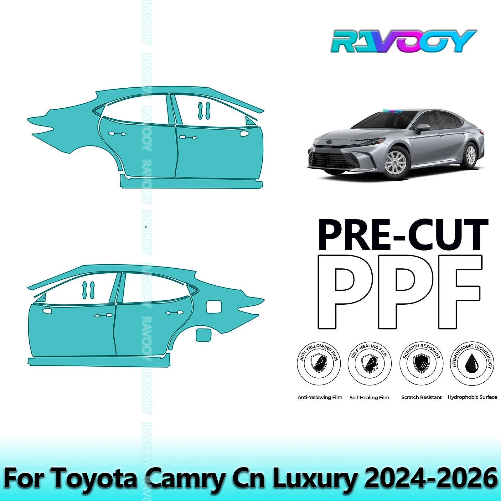 

For Toyota Camry Cn Luxury 2024-2026 8.5mil Clear Matte Pre-Cut PPF Door & A/B Pillar Kit TPU Paint Protection Film Set