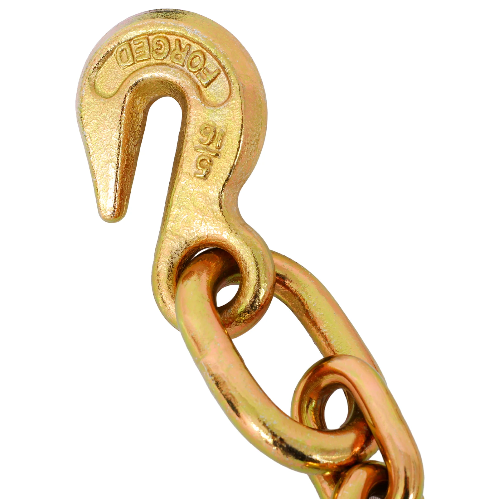 Tow Chain with 8 Inch Forged J Hook and Grab Hook - Grade 70 Chain, 6 Foot, 4,700 Pound Working Load, Alloy Steel Zinc Plating